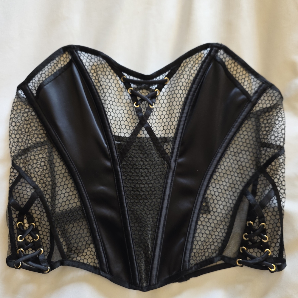 Honey Birdette Black Mesh Lace-Up Blouse